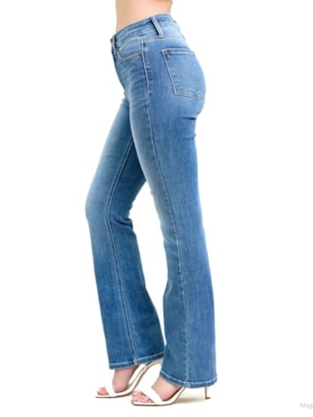 High Waist Classic Bootcut Jeans Long Inseam Stretch Denim